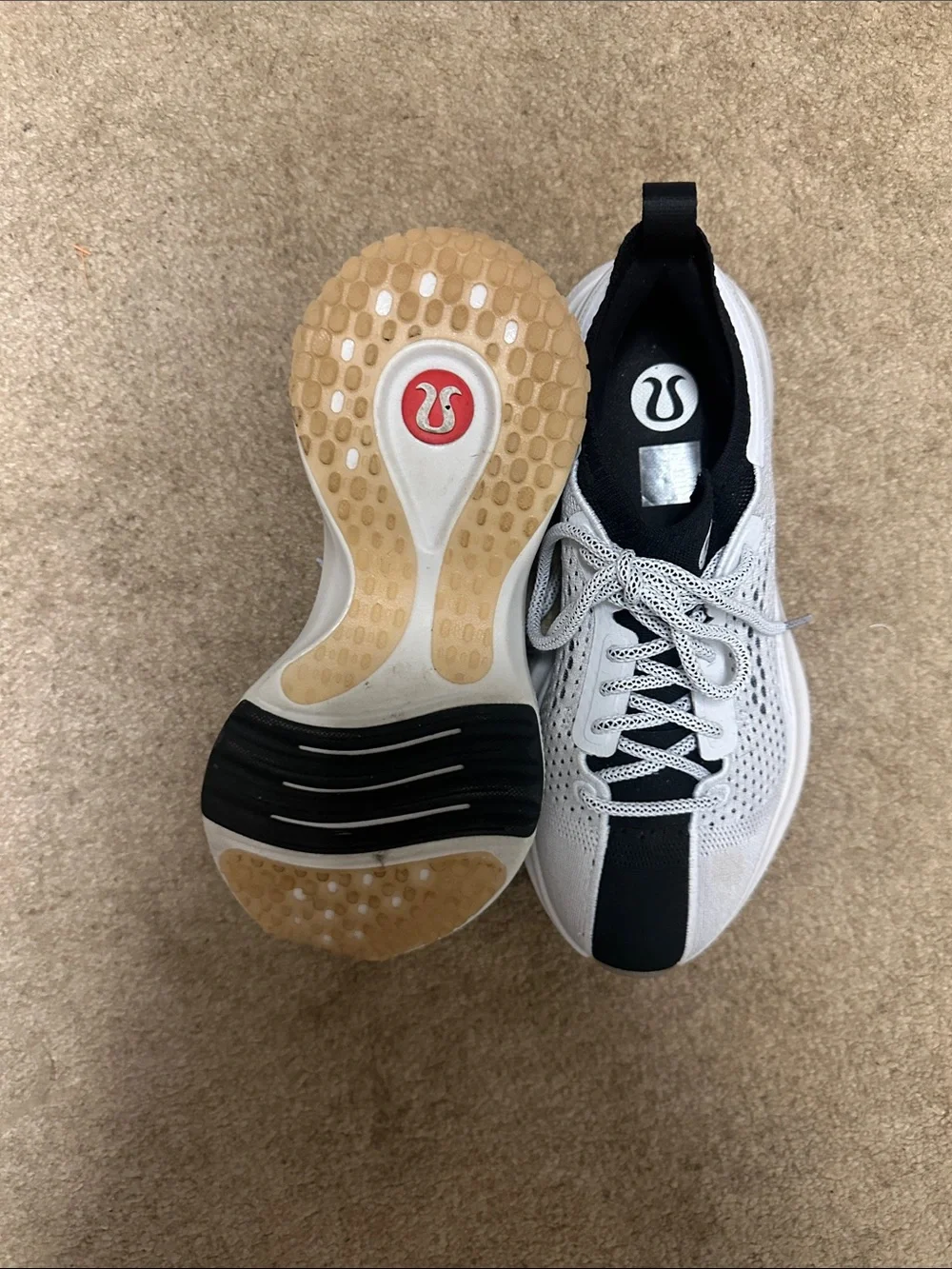 lululemon athletica Men's White and Black Knit Running Sneakers